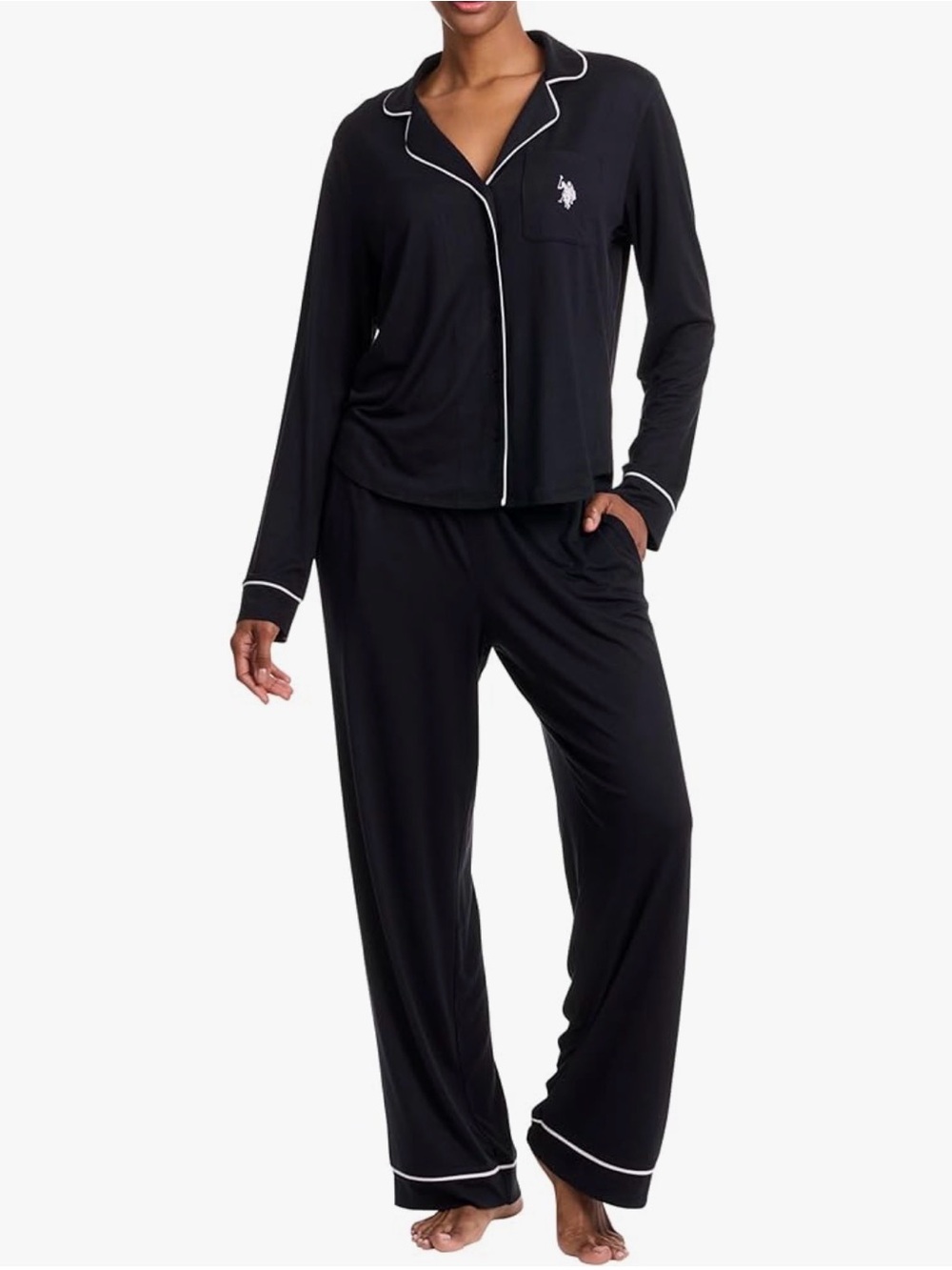 U.S. Polo Assn. Black Pajama Set with White Piping size large butter soft